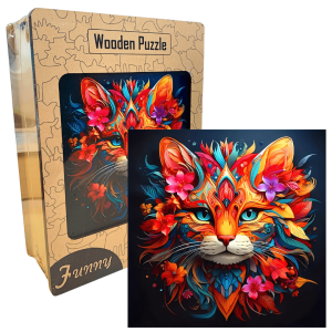 Drewniane Puzzle Kolorowy Kot